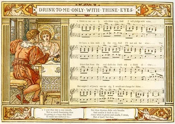 &39;Beba para mim apenas com os teus olhos&39;, ilustração da canção de &39;Pan-Pipes&39;, um livro de canções antigas, recentemente arranjado e com acompanhamentos por Theo. Marzials, publicado em Londres por George Routledge und Sons, 1